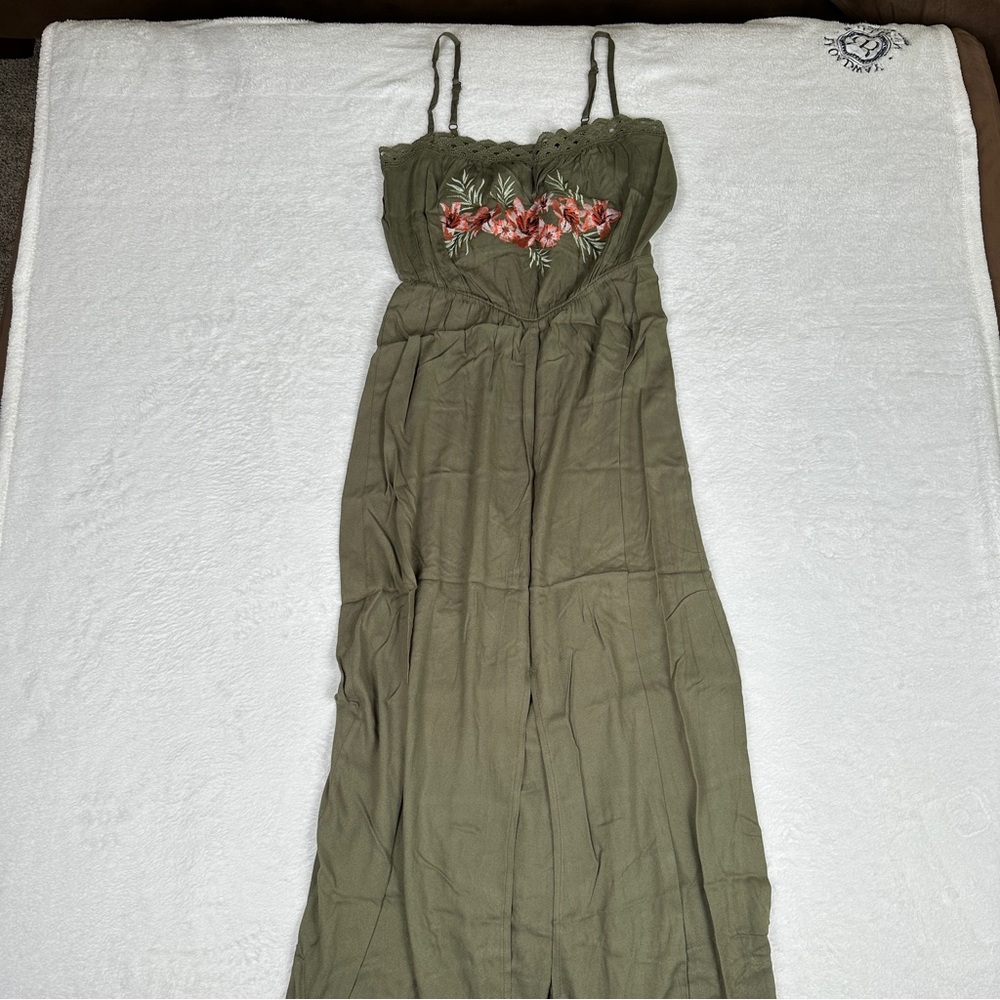 Xhilaration Olive Green Floral Embroidered Maxi Dress